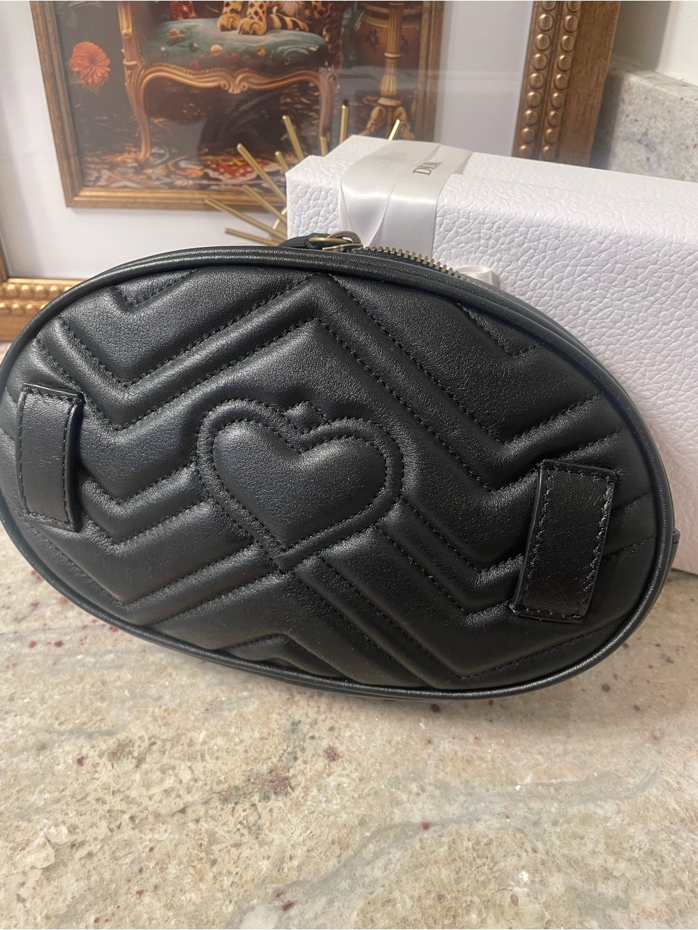 Gucci Black Quilted Leather Belt Bag with Gold GG Logo( belt missing) - Picture 2 of 6